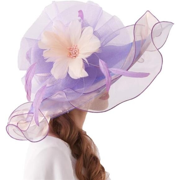 Women Organza Hat, Fascinator Hat Light Purple display picture 2